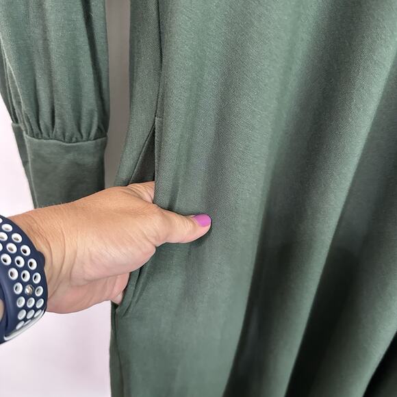 Peruvian Connection Long Puff Sleeve Dress XL Green Pullover Designer Stretch - Picture 5 of 11